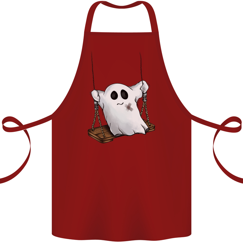 A Ghost on a Swing Halloween Funny Spirit Cotton Apron 100% Organic Maroon