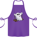 A Ghost on a Swing Halloween Funny Spirit Cotton Apron 100% Organic Purple