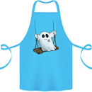 A Ghost on a Swing Halloween Funny Spirit Cotton Apron 100% Organic Turquoise