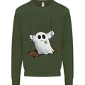 A Ghost on a Swing Halloween Funny Spirit Kids Sweatshirt Jumper Forest Green