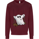 A Ghost on a Swing Halloween Funny Spirit Kids Sweatshirt Jumper Maroon