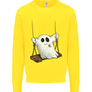 A Ghost on a Swing Halloween Funny Spirit Kids Sweatshirt Jumper Yellow