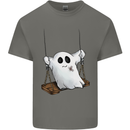 A Ghost on a Swing Halloween Funny Spirit Kids T-Shirt Childrens Charcoal