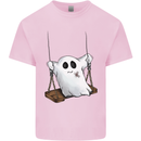 A Ghost on a Swing Halloween Funny Spirit Kids T-Shirt Childrens Light Pink