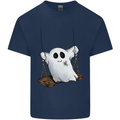 A Ghost on a Swing Halloween Funny Spirit Kids T-Shirt Childrens Navy Blue