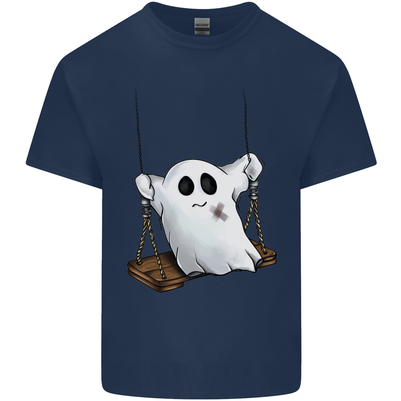 A Ghost on a Swing Halloween Funny Spirit Kids T-Shirt Childrens Navy Blue