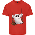A Ghost on a Swing Halloween Funny Spirit Kids T-Shirt Childrens Red