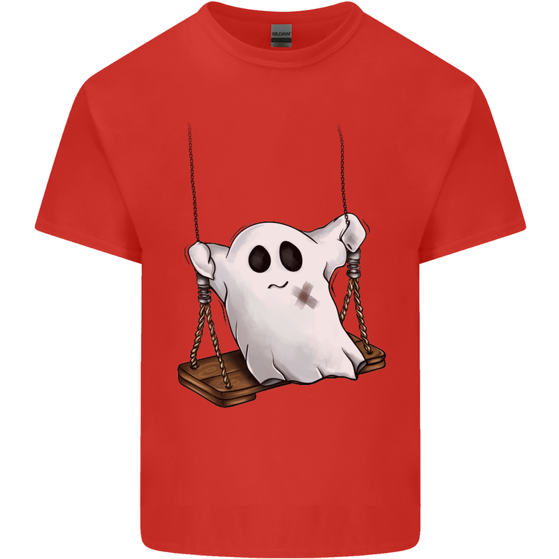 A Ghost on a Swing Halloween Funny Spirit Kids T-Shirt Childrens Red