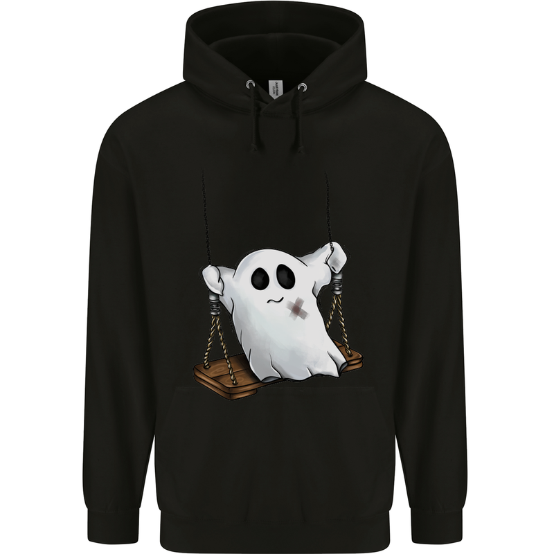 A Ghost on a Swing Halloween Funny Spirit Mens 80% Cotton Hoodie Black