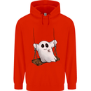 A Ghost on a Swing Halloween Funny Spirit Mens 80% Cotton Hoodie Bright Red