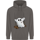 A Ghost on a Swing Halloween Funny Spirit Mens 80% Cotton Hoodie Charcoal