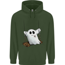 A Ghost on a Swing Halloween Funny Spirit Mens 80% Cotton Hoodie Forest Green