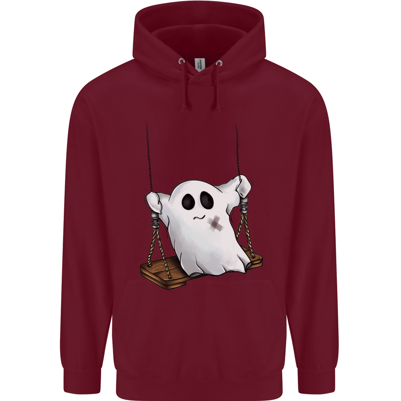 A Ghost on a Swing Halloween Funny Spirit Mens 80% Cotton Hoodie Maroon