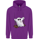 A Ghost on a Swing Halloween Funny Spirit Mens 80% Cotton Hoodie Purple