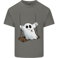 A Ghost on a Swing Halloween Funny Spirit Mens Cotton T-Shirt Tee Top Charcoal
