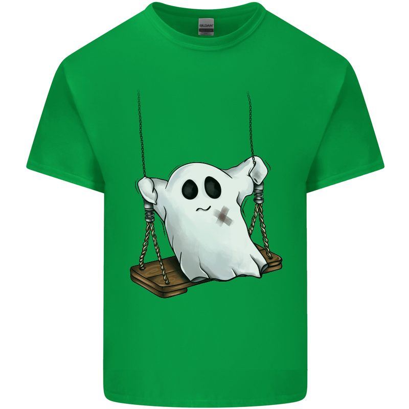A Ghost on a Swing Halloween Funny Spirit Mens Cotton T-Shirt Tee Top Irish Green