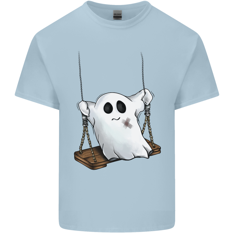 A Ghost on a Swing Halloween Funny Spirit Mens Cotton T-Shirt Tee Top Light Blue