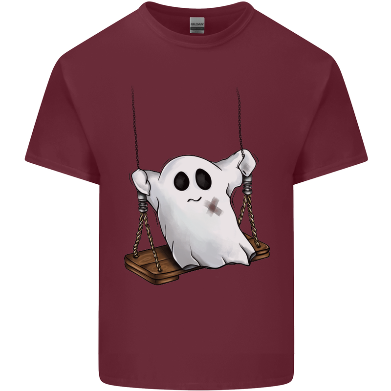 A Ghost on a Swing Halloween Funny Spirit Mens Cotton T-Shirt Tee Top Maroon
