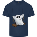 A Ghost on a Swing Halloween Funny Spirit Mens Cotton T-Shirt Tee Top Navy Blue
