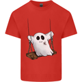 A Ghost on a Swing Halloween Funny Spirit Mens Cotton T-Shirt Tee Top Red