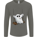 A Ghost on a Swing Halloween Funny Spirit Mens Long Sleeve T-Shirt Charcoal