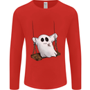 A Ghost on a Swing Halloween Funny Spirit Mens Long Sleeve T-Shirt Red