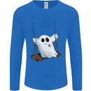 A Ghost on a Swing Halloween Funny Spirit Mens Long Sleeve T-Shirt Royal Blue