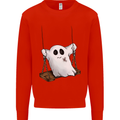 A Ghost on a Swing Halloween Funny Spirit Mens Sweatshirt Jumper Bright Red
