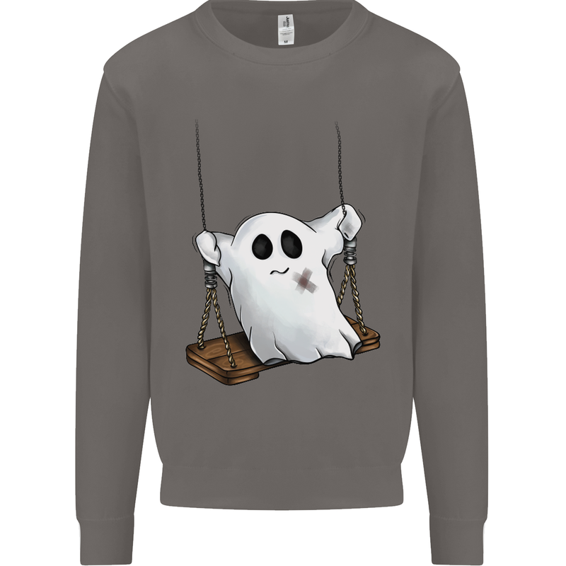 A Ghost on a Swing Halloween Funny Spirit Mens Sweatshirt Jumper Charcoal