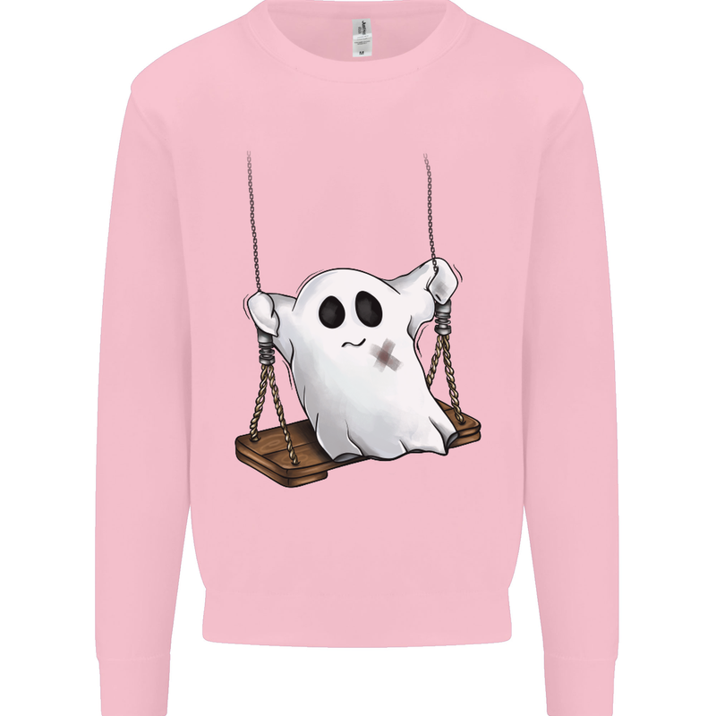 A Ghost on a Swing Halloween Funny Spirit Mens Sweatshirt Jumper Light Pink