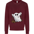 A Ghost on a Swing Halloween Funny Spirit Mens Sweatshirt Jumper Maroon