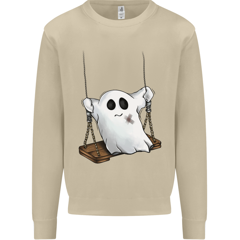 A Ghost on a Swing Halloween Funny Spirit Mens Sweatshirt Jumper Sand