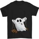 A Ghost on a Swing Halloween Funny Spirit Mens T-Shirt Cotton Gildan Black
