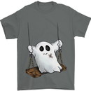 A Ghost on a Swing Halloween Funny Spirit Mens T-Shirt Cotton Gildan Charcoal