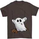 A Ghost on a Swing Halloween Funny Spirit Mens T-Shirt Cotton Gildan Dark Chocolate