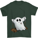 A Ghost on a Swing Halloween Funny Spirit Mens T-Shirt Cotton Gildan Forest Green