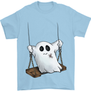 A Ghost on a Swing Halloween Funny Spirit Mens T-Shirt Cotton Gildan Light Blue