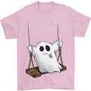 A Ghost on a Swing Halloween Funny Spirit Mens T-Shirt Cotton Gildan Light Pink