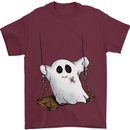 A Ghost on a Swing Halloween Funny Spirit Mens T-Shirt Cotton Gildan Maroon