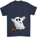 A Ghost on a Swing Halloween Funny Spirit Mens T-Shirt Cotton Gildan Navy Blue