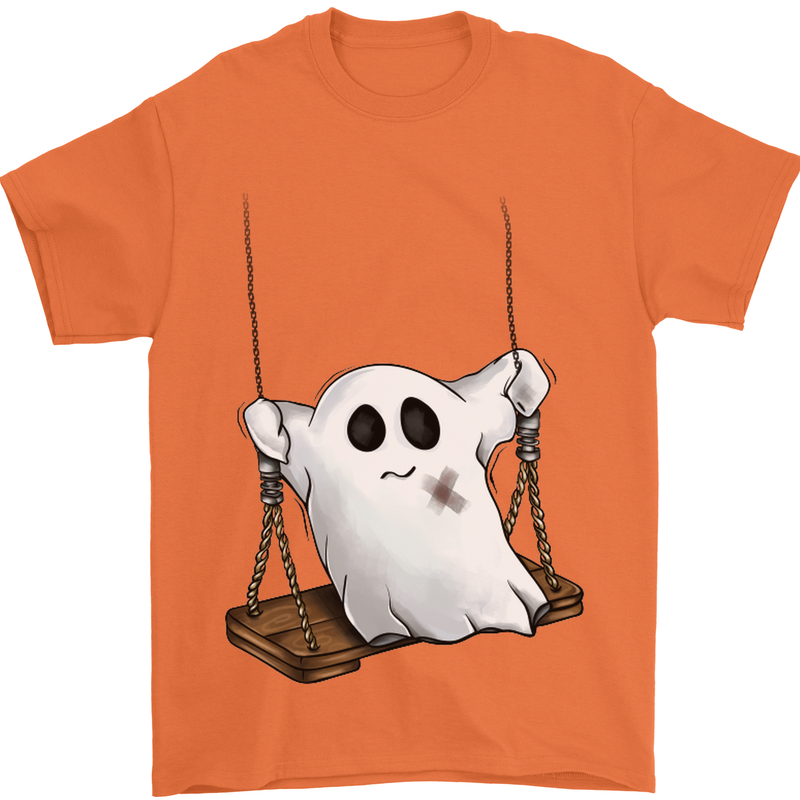 A Ghost on a Swing Halloween Funny Spirit Mens T-Shirt Cotton Gildan Orange