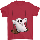 A Ghost on a Swing Halloween Funny Spirit Mens T-Shirt Cotton Gildan Red