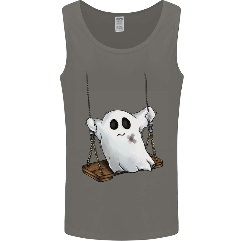 A Ghost on a Swing Halloween Funny Spirit Mens Vest Tank Top Charcoal