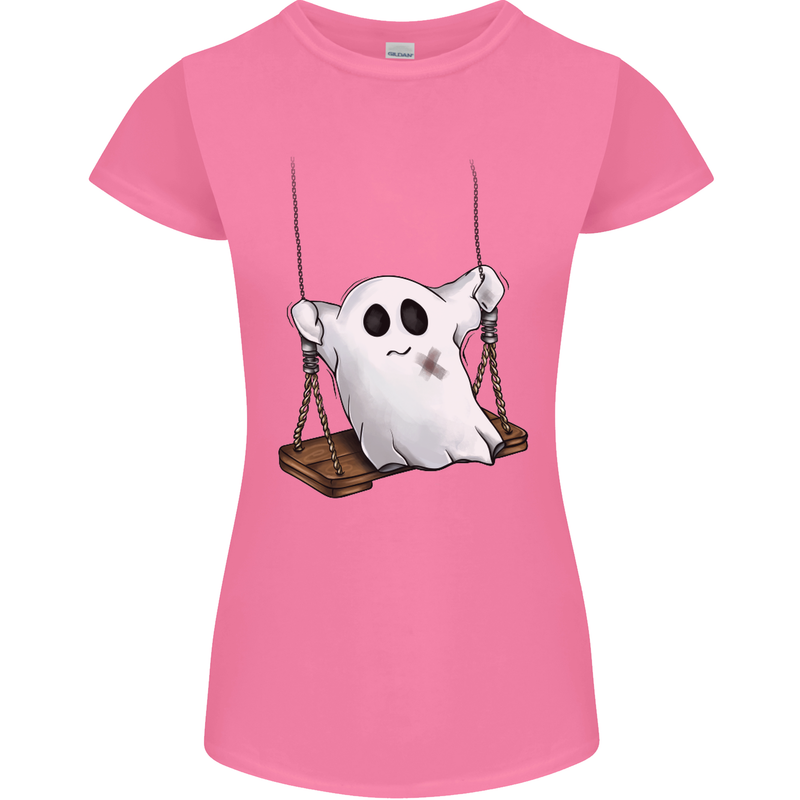 A Ghost on a Swing Halloween Funny Spirit Womens Petite Cut T-Shirt Azalea