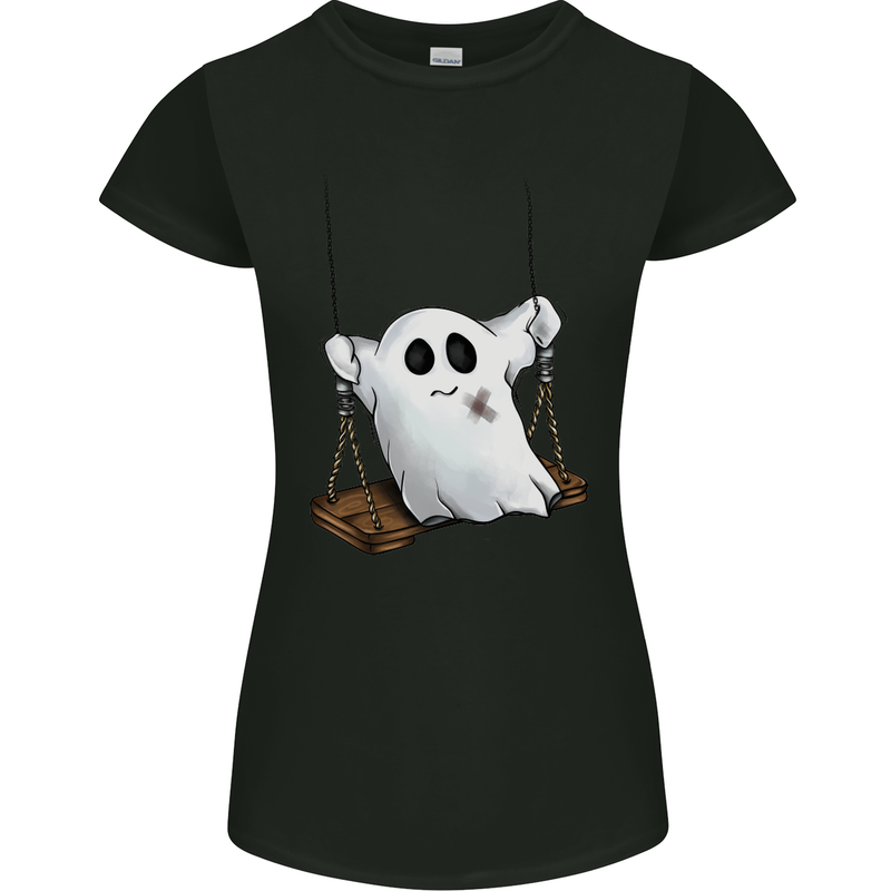 A Ghost on a Swing Halloween Funny Spirit Womens Petite Cut T-Shirt Black