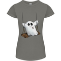 A Ghost on a Swing Halloween Funny Spirit Womens Petite Cut T-Shirt Charcoal