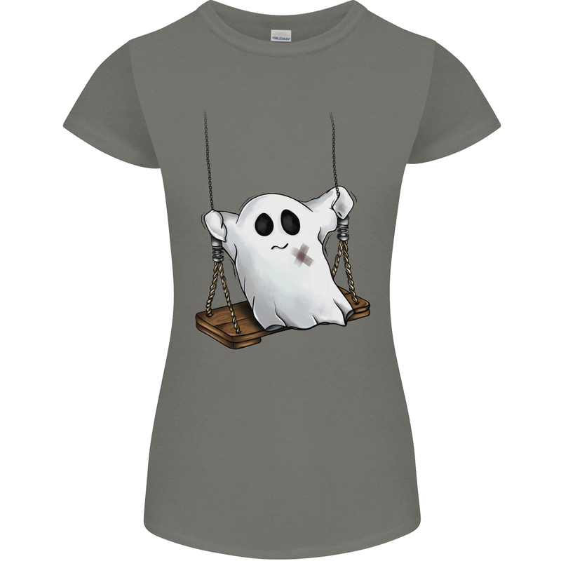 A Ghost on a Swing Halloween Funny Spirit Womens Petite Cut T-Shirt Charcoal
