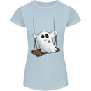 A Ghost on a Swing Halloween Funny Spirit Womens Petite Cut T-Shirt Light Blue