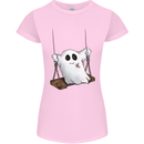 A Ghost on a Swing Halloween Funny Spirit Womens Petite Cut T-Shirt Light Pink