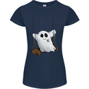 A Ghost on a Swing Halloween Funny Spirit Womens Petite Cut T-Shirt Navy Blue